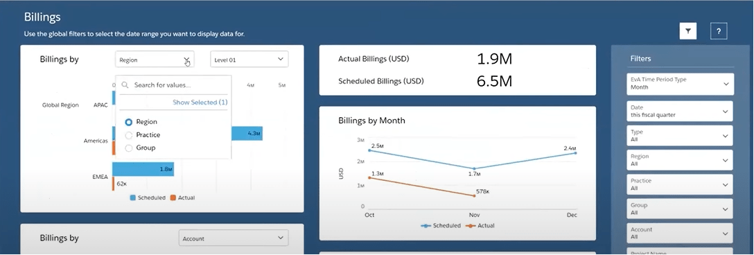 FinancialForce Billing Dashboards - PSA, control what you want to view