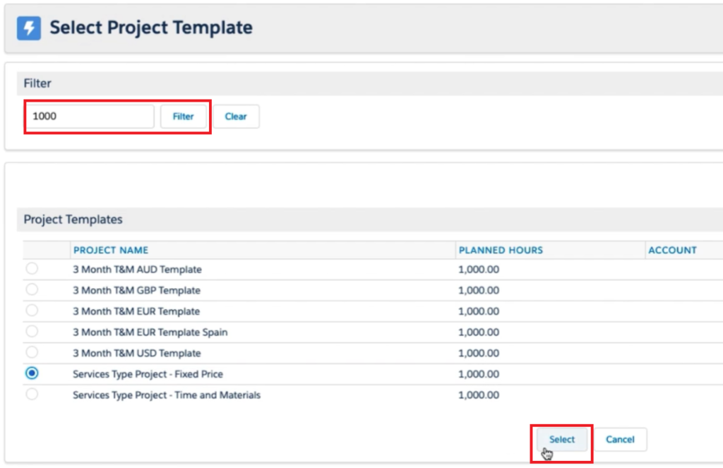 Select Project Template