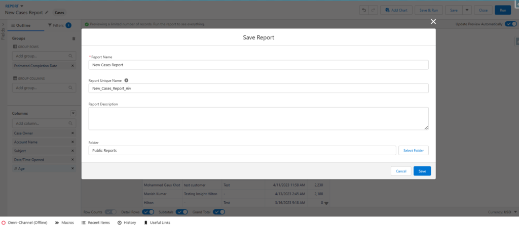 Set Report Visibility - Save & Run the Report