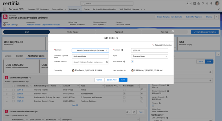 Add Expense action modal with new Non-Billable checkbox