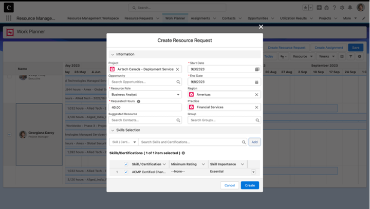 Creating a Resource Request from the Work Planner