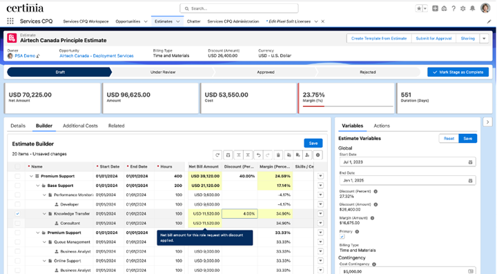 Discounting within the Estimate Builder