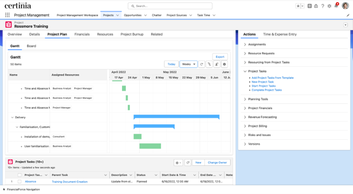 Updated PSA Project Gantt Lightning component embedded on a Project page