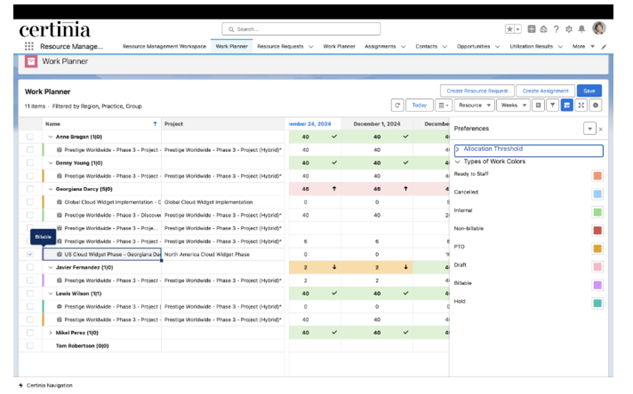 Project Work Planner Color Coding – Winter 2025