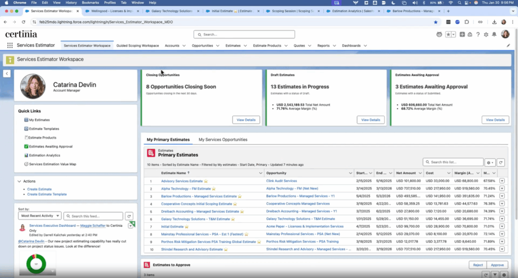 Certinia Services Estimator Workspace